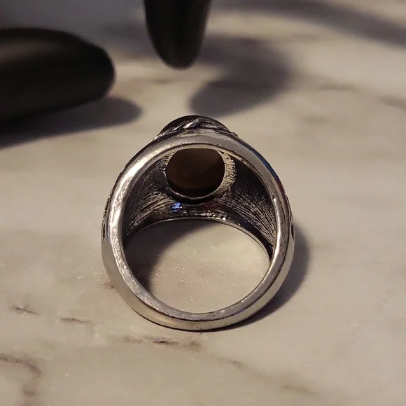 Vintage Tiger Eye Silvery Ring Bohemian Style Size 8 - Picture 12 of 17